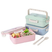 Cheap factory price Eco-Friendly wheat straw lunch box for school kids 3 compartment food container bento box